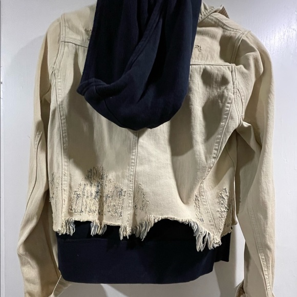 Free People Distressed Denim Sweatshirt Jacket Hood - Picture 6 of 8